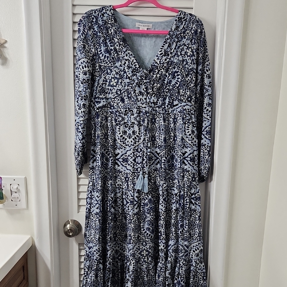 Lucky Brand Navy and White Long Sleeve Dress